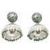 Earrings Enamel Jhumki Dangle Sterling Silver 925 Green Beads Traditional C26